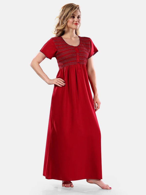 Be You Maroon Round Neck Maxi Nightdress