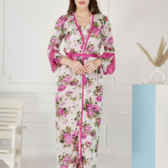 Be You Floral Printed Shoulder Straps Satin Maxi Nightdress With Robe