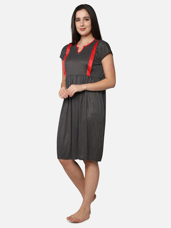Be You Black Printed Nightdress