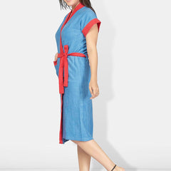 Be You Pink Solid Cotton Drawstring Knee Length Bath Robe