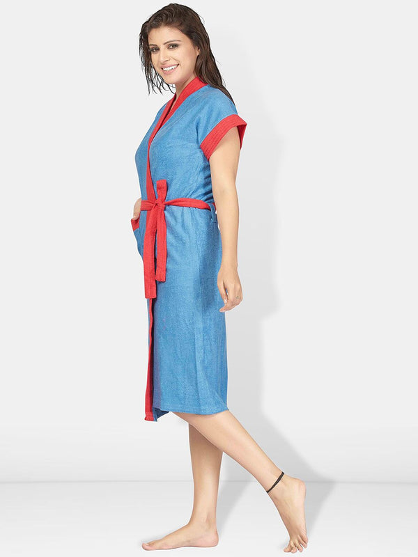 Be You Pink Solid Cotton Drawstring Knee Length Bath Robe