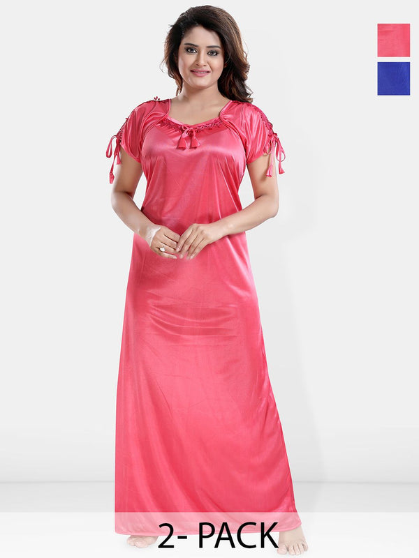 Be You Printed Pack Of 2 Satin Maxi Nightdress