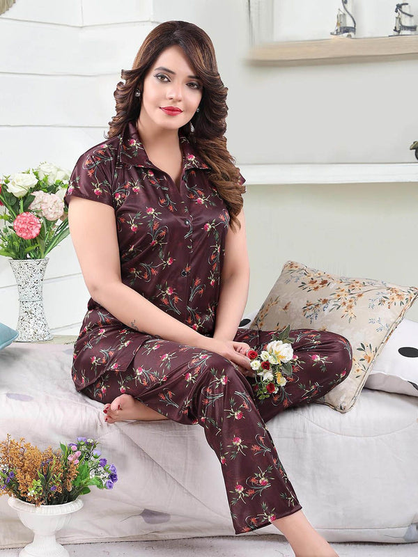 Be You Printed Satin Shirt & Pyjama Night suit