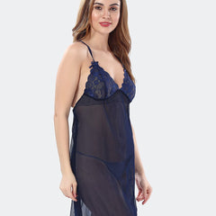 Be You Net Above Knee Length Nightdress With Robe