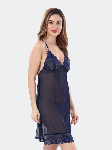 Be You Net Above Knee Length Nightdress With Robe