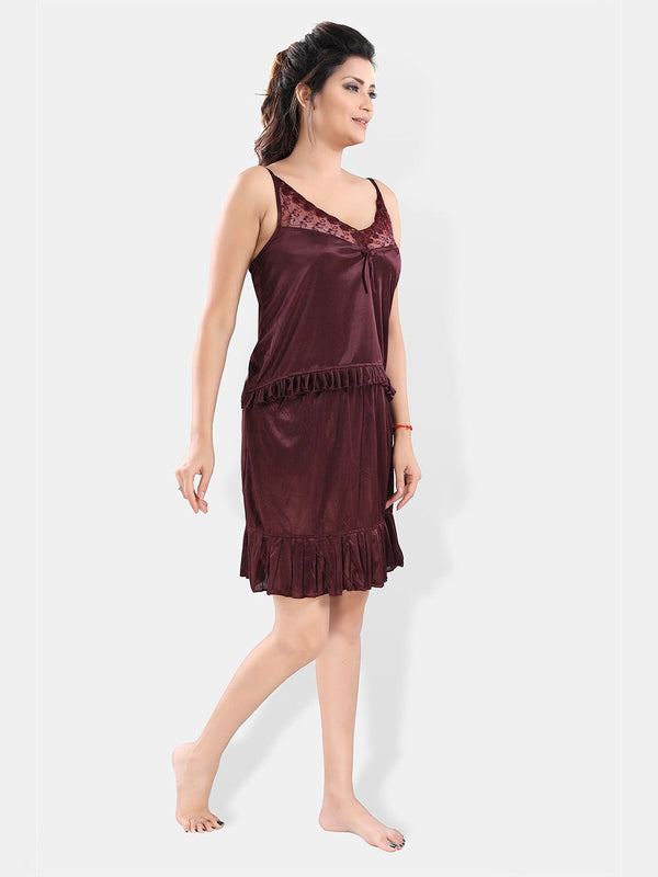 Be You Shoulder Straps Satin Night Suit With Robe