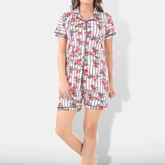 Be You Women White & Pink Printed Pajama & Shorts with Shirt Night Suits