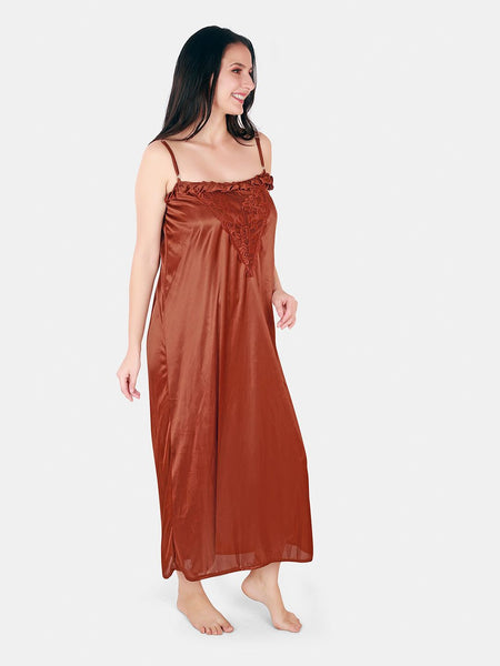 Be You Floral Lace Shoulder Straps Satin Maxi Nightdress With Robe