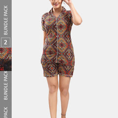 Be You Pack Of 2 Lapel Collar Abstract Printed Night Suits