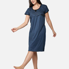Be You Blue Cotton Blend Nightdress