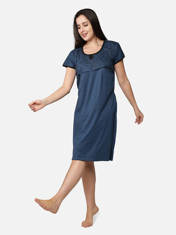 Be You Blue Cotton Blend Nightdress