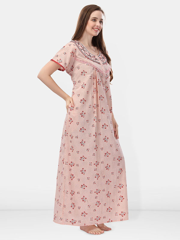 Be You Printed And Embroidered Maxi Nightdress