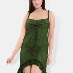 Be You Shoulder Straps Sleeveless Net High-Low Baby Doll With Brief