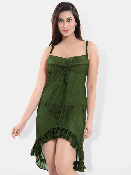 Be You Shoulder Straps Sleeveless Net High-Low Baby Doll With Brief