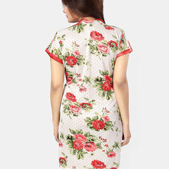 Be You Women Floral Printed Satin Robe & Lingerie Set Nightdress