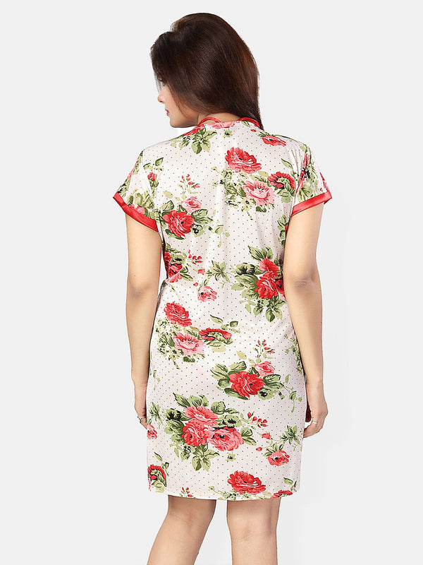 Be You Women Floral Printed Satin Robe & Lingerie Set Nightdress