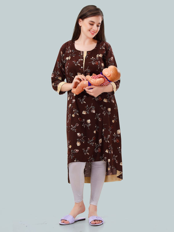 Be You Floral Printed High Low Hem Maternity Feeding Kurta