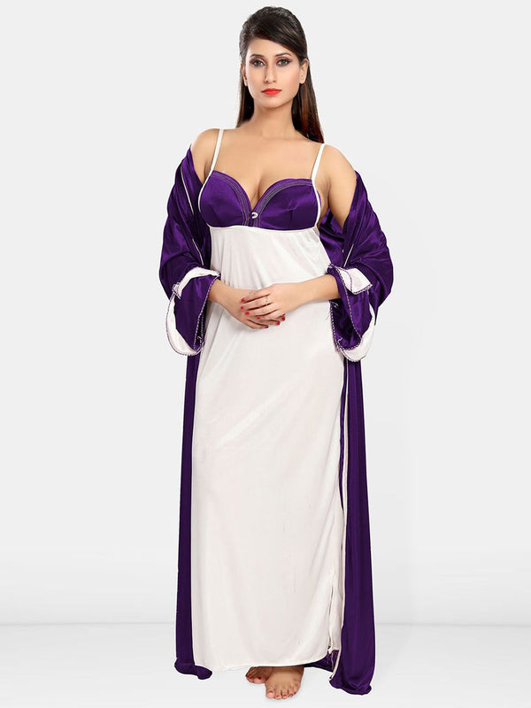 Be You Women Satin Nighty with Robe Nightdress