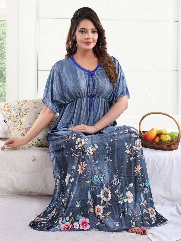 Be You Floral Printed Satin Maxi Kaftan Nightdress