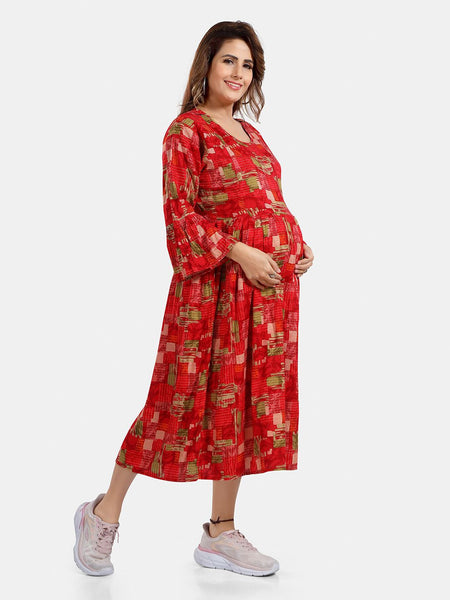 Be You Abstract Printed A Line Maternity Dress