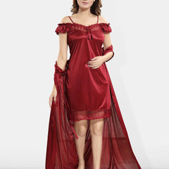 Be You Shoulder Straps Satin Maxi Wrap Nightdress With Robe