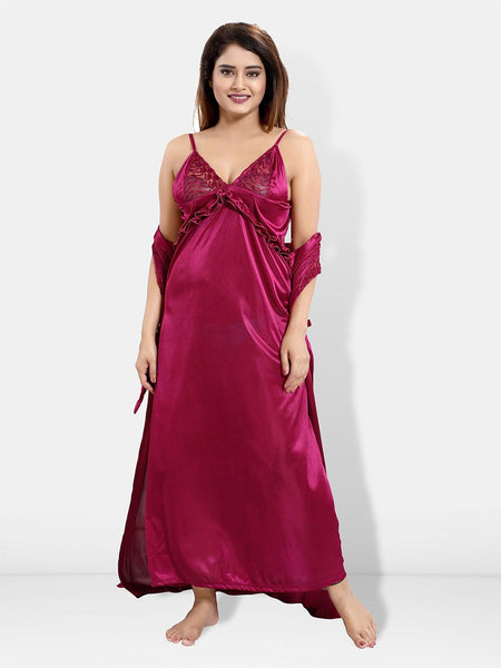 Be You Pack Of 6 Satin Maxi Wrap Nightdress With Lingerie Set