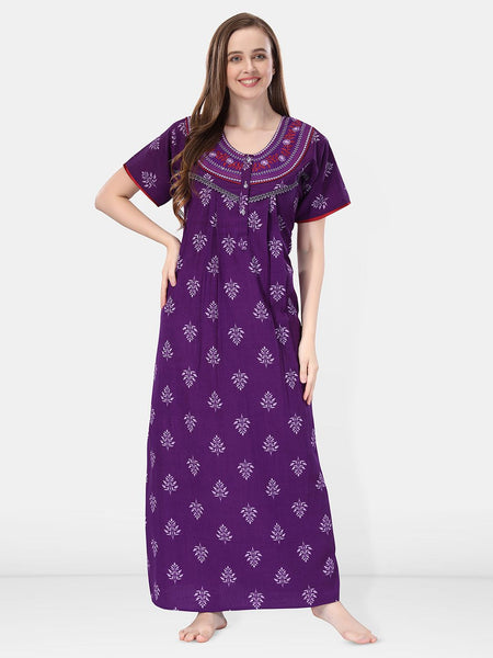 Be You Printed And Embroidered Maxi Nightdress