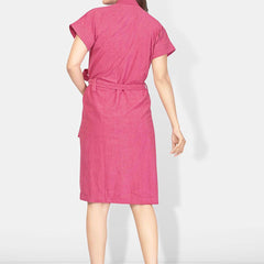 Be You Pink Solid Cotton Drawstring Knee Length Bath Robe