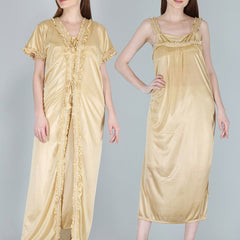 Be You Cream-Coloured Solid Satin Maxi Nightdress