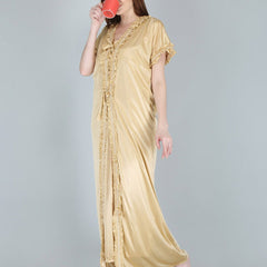 Be You Cream-Coloured Solid Satin Maxi Nightdress