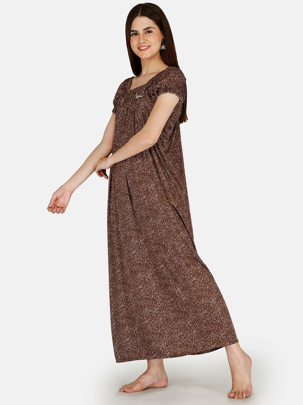 Be You Women Printed Satin Maxi Nightdress