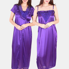 Be You Floral Lace Shoulder Straps Satin Maxi Nightdress With Robe