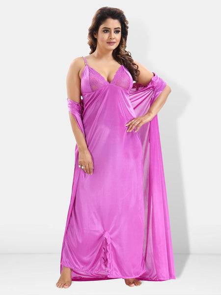 Be You 6 Pieces Satin Maxi Nightdress Set With Robe And Lingerie Set