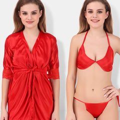 Be You Lace-Insert Non-Wired Non Padded Lingerie Set With Robe BUF-3-PCS-SET-2251-L
