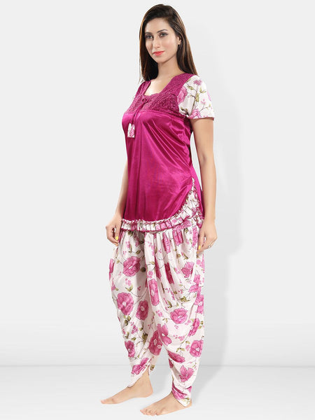 Be You Pack Of 2 Short Sleeves Satin Top & Patiyala