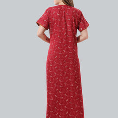 Be You Maroon Embroidered Maxi Nightdress