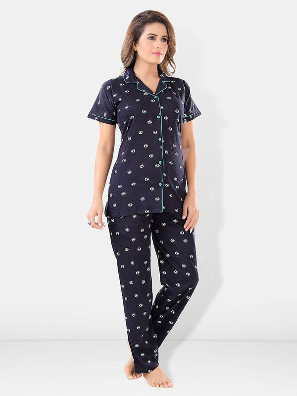 Be You Women 2 Black & White Conversational Printed Night suit