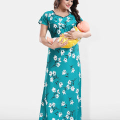Be You Floral Printed Maxi Satin Maternity Nightdress
