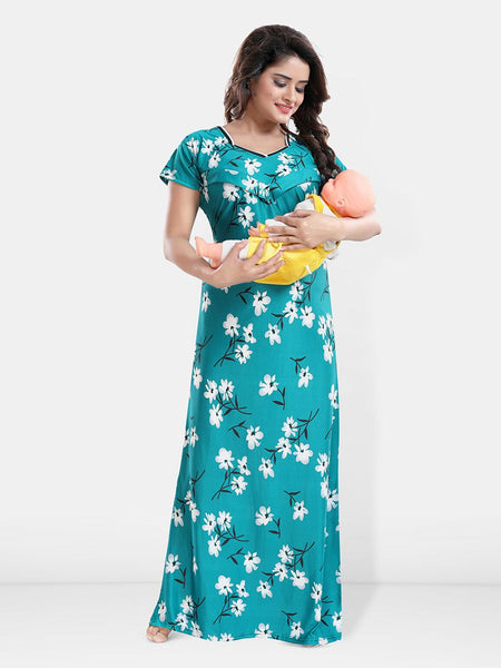 Be You Floral Printed Maxi Satin Maternity Nightdress