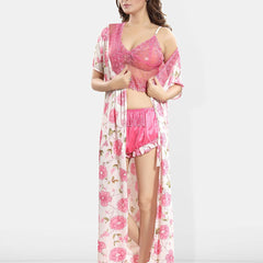 Be You Printed Satin Top & Shorts With Robe