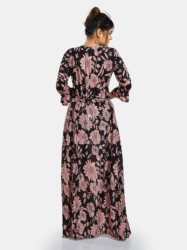 Be You Floral Printed V-Neck Satin Maxi Nightdress