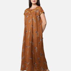 Be You Mustard Printed Maxi Nightdress