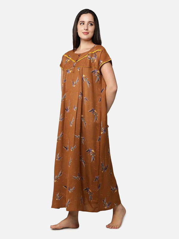 Be You Mustard Printed Maxi Nightdress
