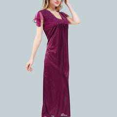 Be You Square Neck Lace Up Details Satin Maxi Nightdress With Robe