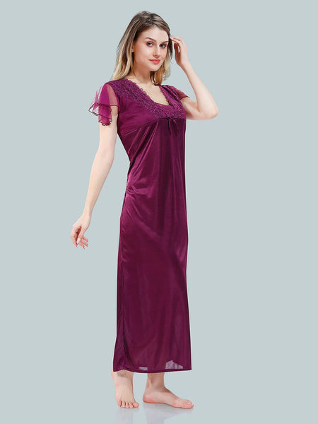 Be You Square Neck Lace Up Details Satin Maxi Nightdress With Robe
