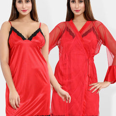 Be You Shoulder Straps Satin Nightdress With Robe