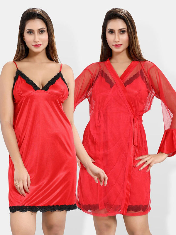 Be You Shoulder Straps Satin Nightdress With Robe