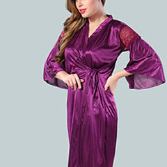 Be You Solid Lace Details Satin Nighty with Robe