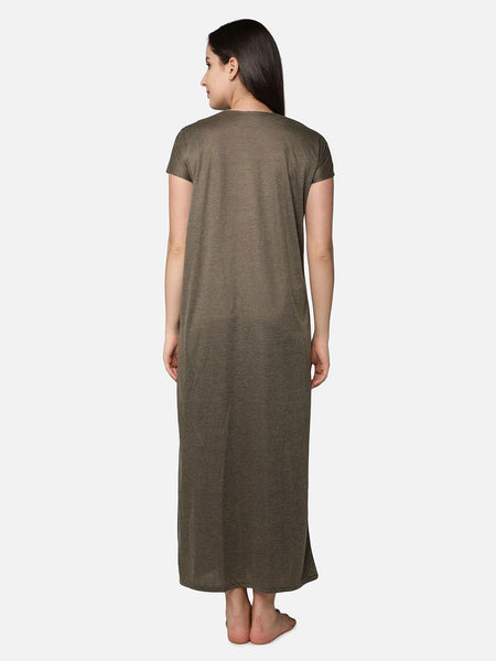 Be You Women Brown Striped Maxi Maternity Nightdress