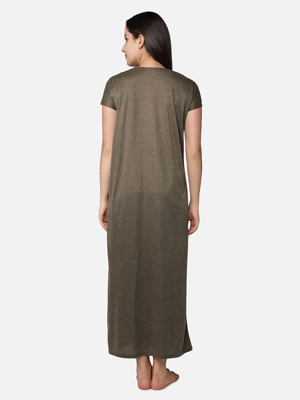 Be You Women Brown Striped Maxi Maternity Nightdress